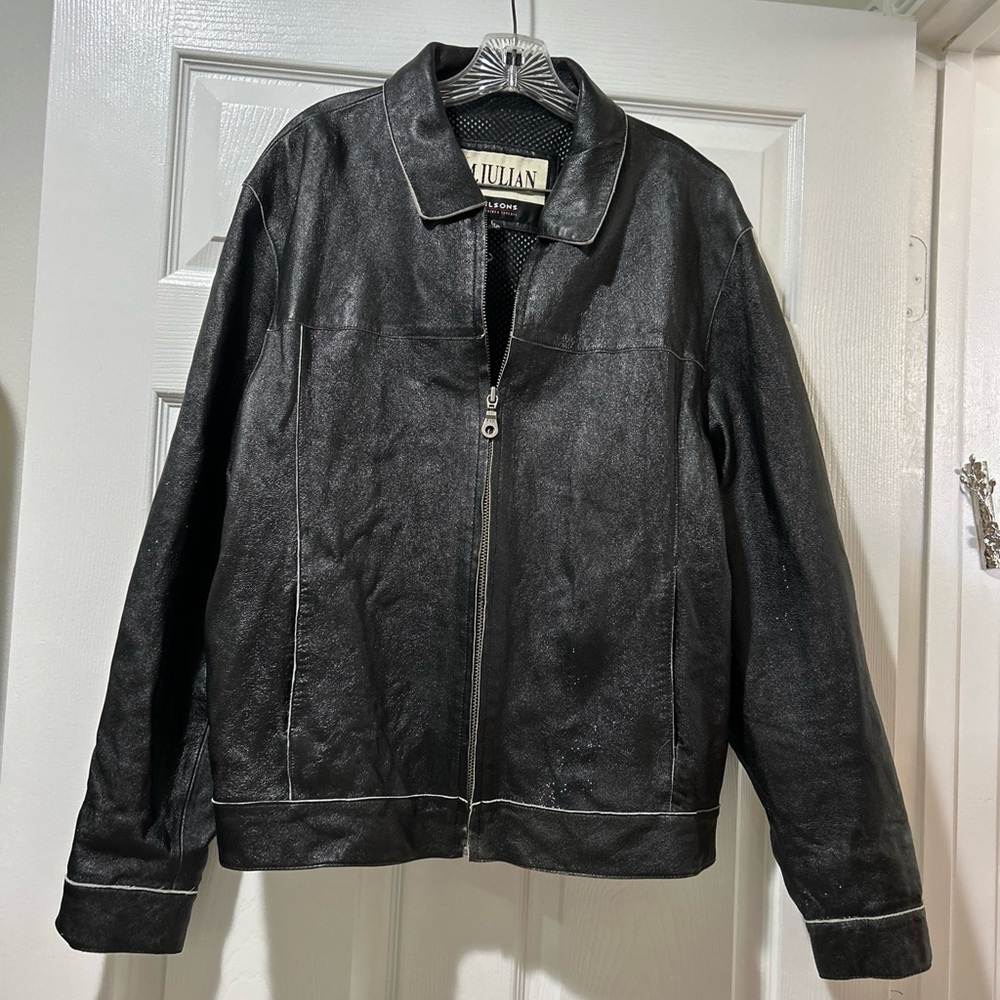 M. Julian Wilsons Leather Black Bomber Jacket size L. Style RN69426